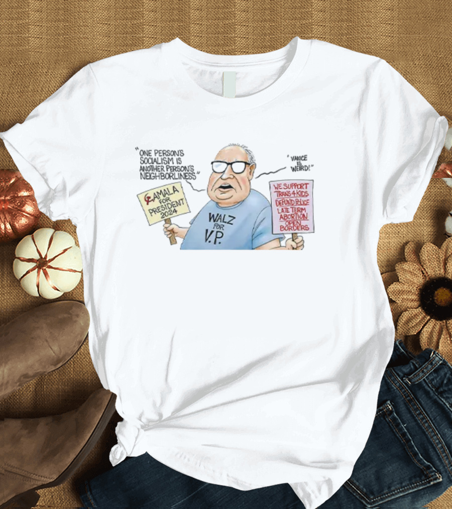 Tim Walz Kamala for President 2024 Walz for VP We Support Trans Kids Defund Police Late Term Abortion Open Borders T-Shirt