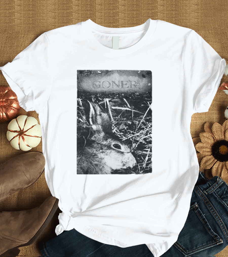 Goner Rabbit Black and White Image with Rustic Background T-Shirt