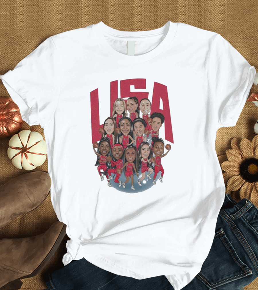 Playa Society USA Basketball 2024 Team Caricature T-Shirt