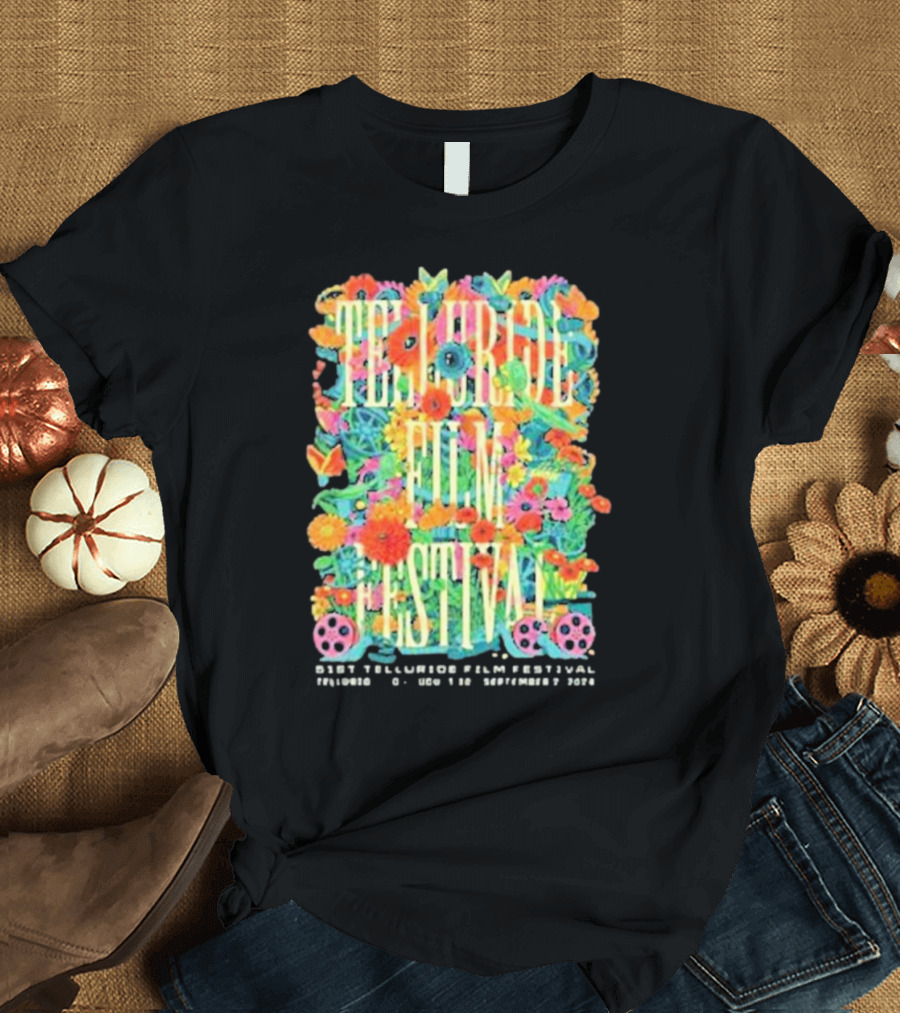 Telluride Film Festival 51st Telluride Co August 30 September 2 2024 Floral Theme and Film Reels T-Shirt