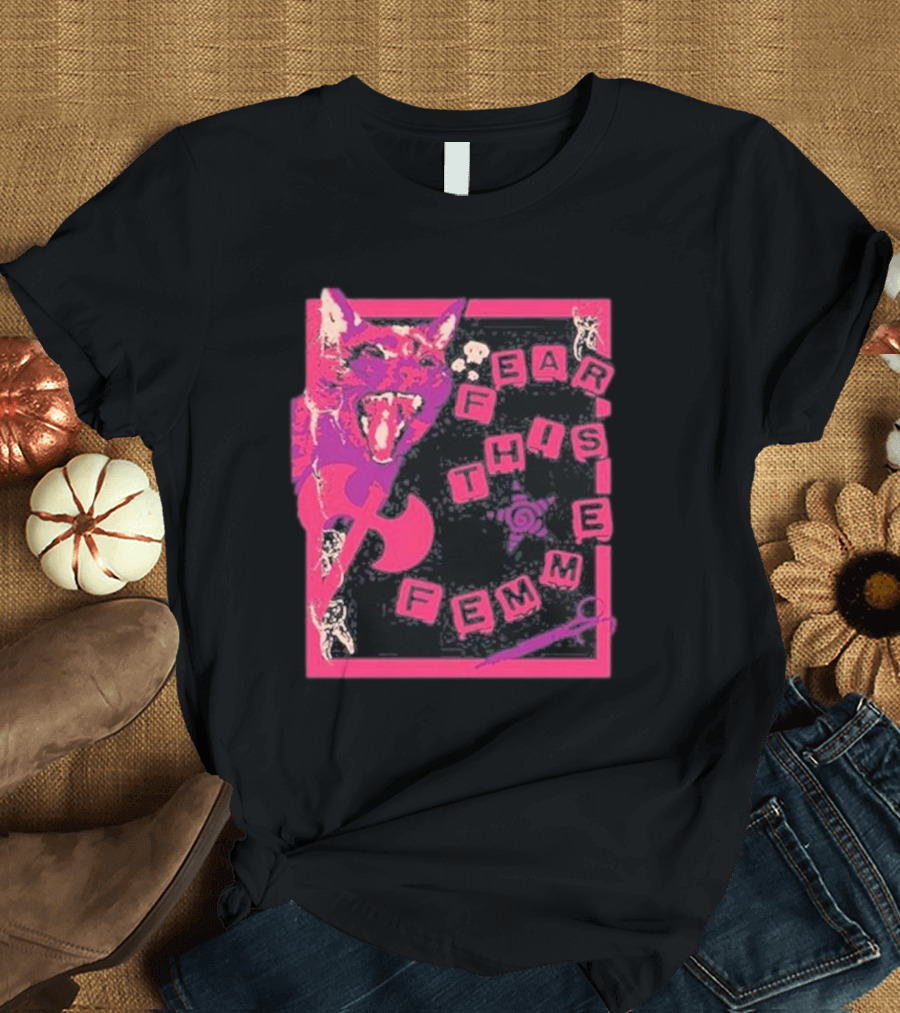 Weareprintsocial Fear This Femme Pink Cat Axe T-Shirt