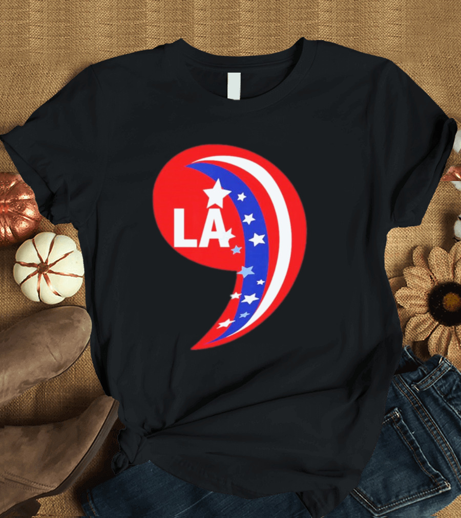 Comma LA Kamala Harris 2024 Red White Blue Stars T-Shirt