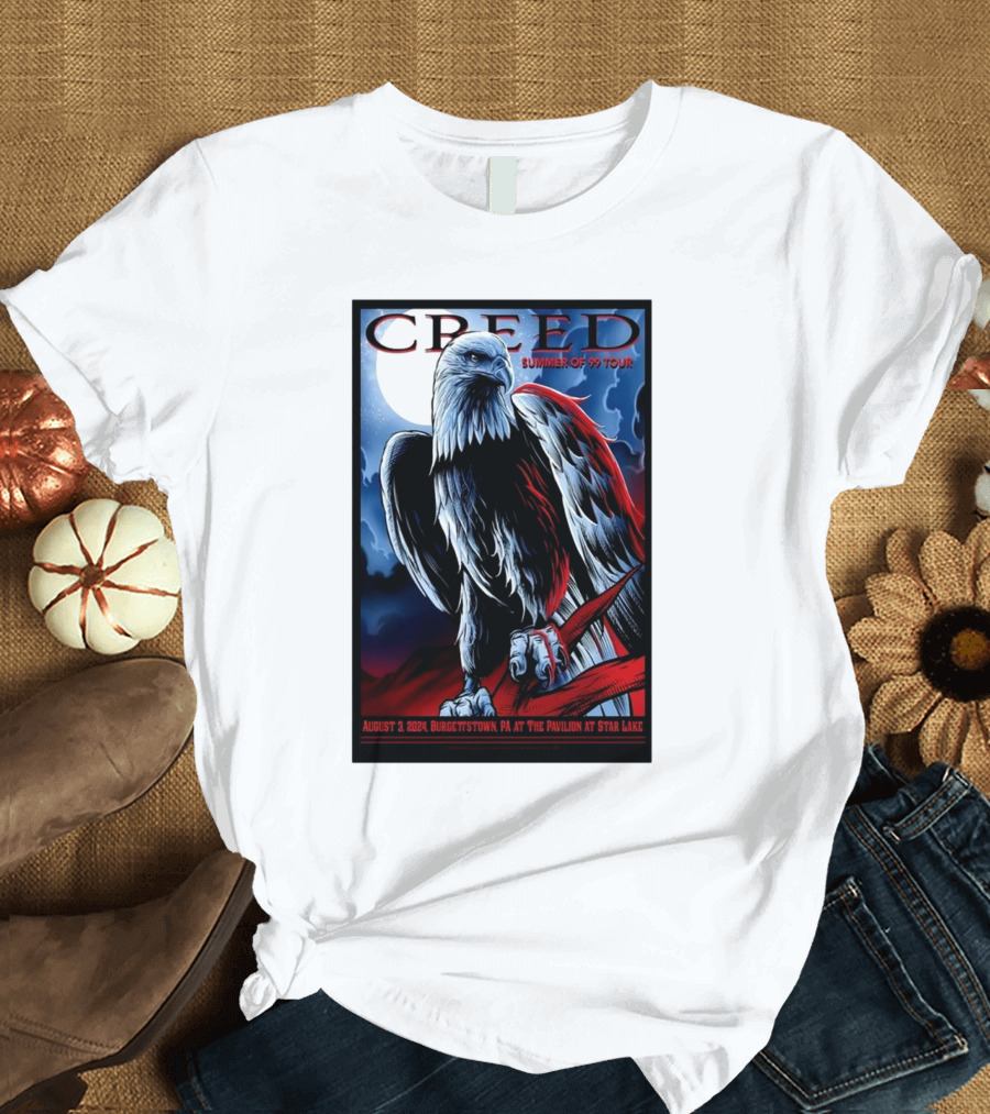 Creed Summer of '99 Tour August 3 2024 Burgettstown PA The Pavilion At Star Lake Eagle T-Shirt