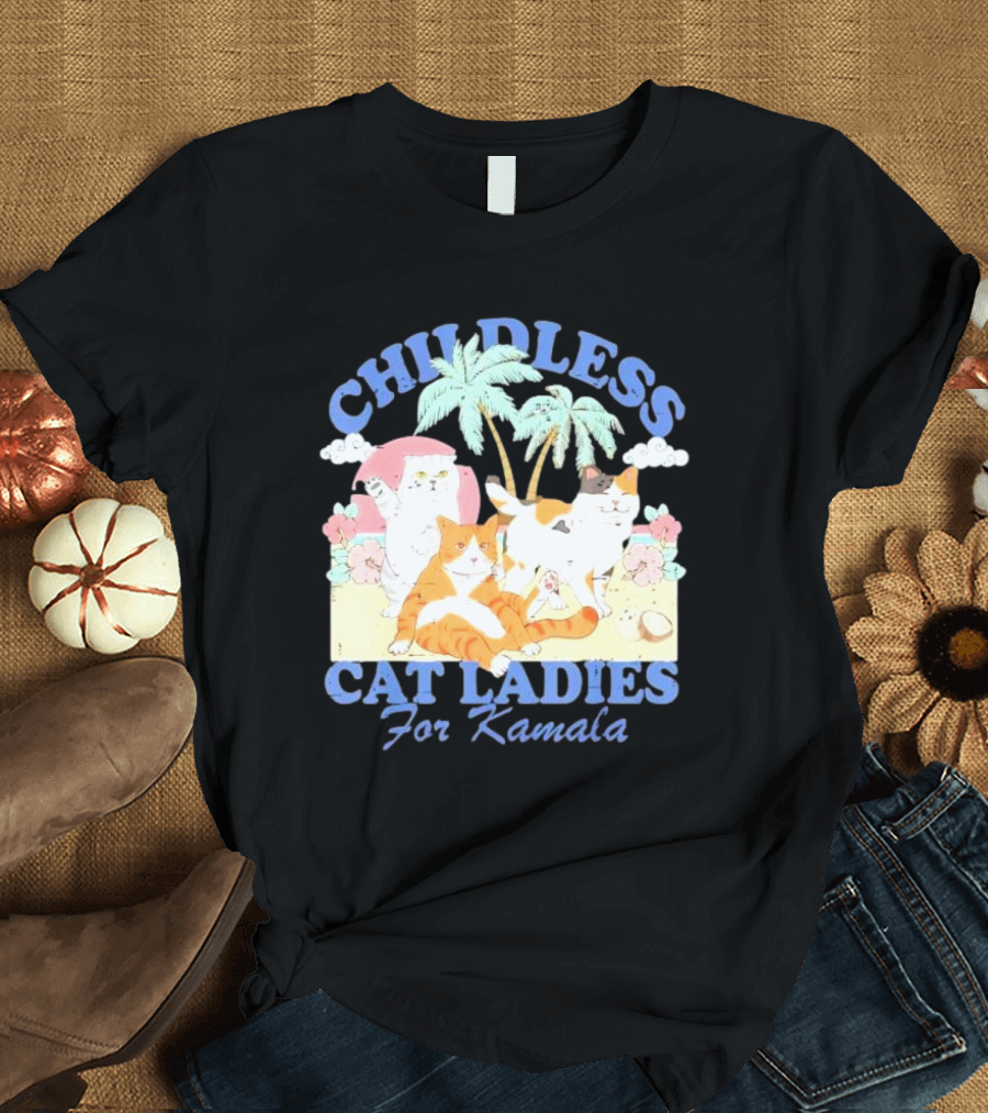 Childless Cat Ladies For Kamala Harris 2024 Tropical Cat Beach T-Shirt