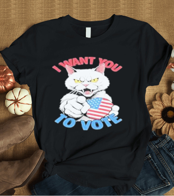 T-Shirt: Childless Cat Lady I Want You To Vote Kamala 2024 Patriotic Cat with American Flag Button T-Shirt Childless Cat Lady I Want You To Vote Kamala 2024 Patriotic Cat with American Flag Button T-Shirt
