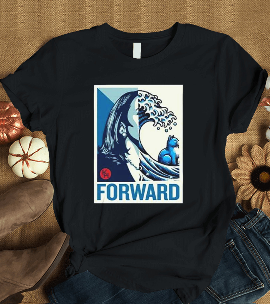 Kamala Walz Forward Wave Cat Print T-Shirt