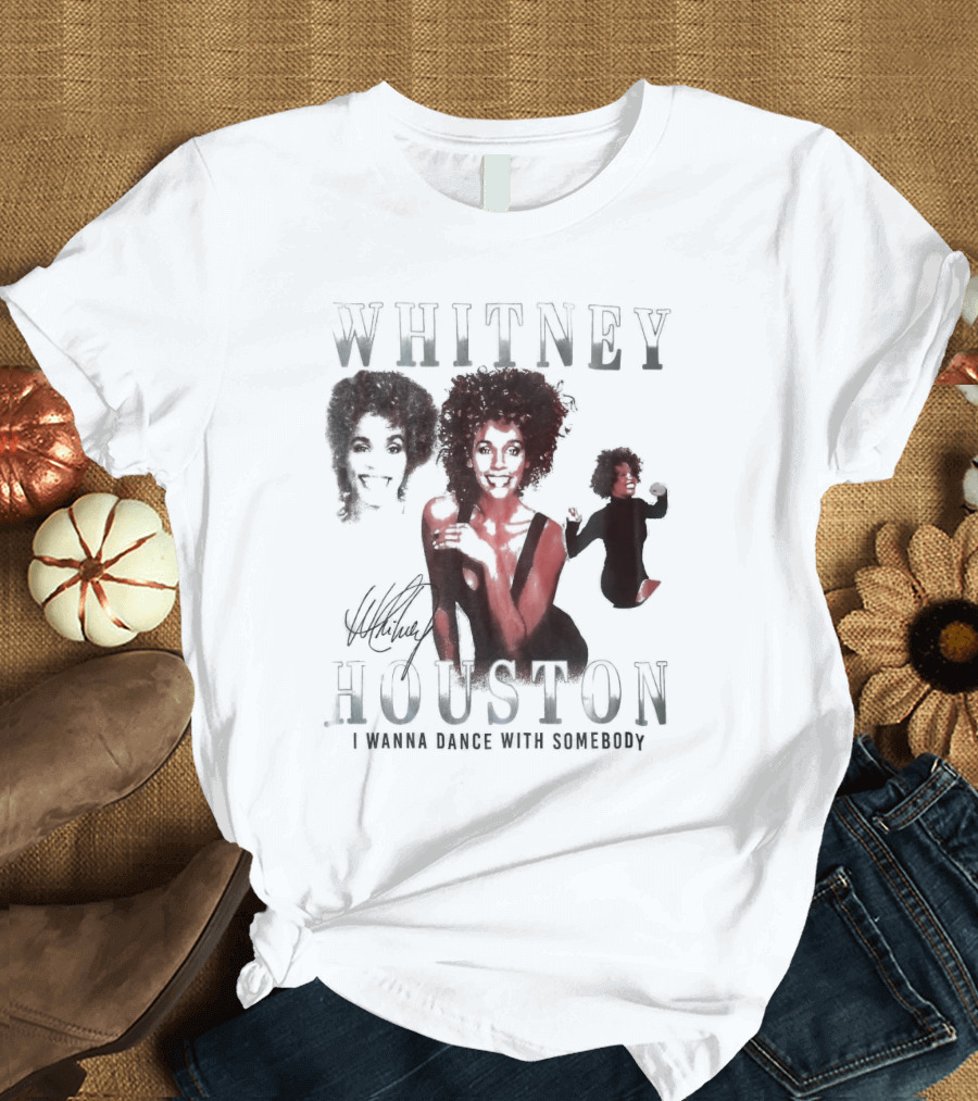 Whitney Houston I Wanna Dance With Somebody Vintage Portrait Signature T-Shirt