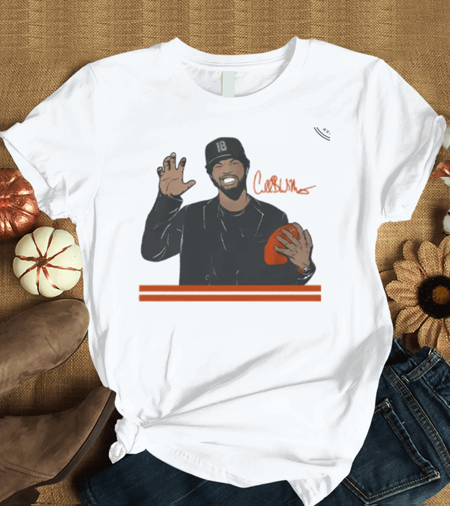 Caleb Williams Claw Pose Signature with Football and Cap Number 18 T-Shirt