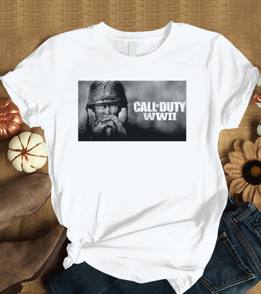 Call Of Duty WWII Soldier Image Black and White T-Shirt