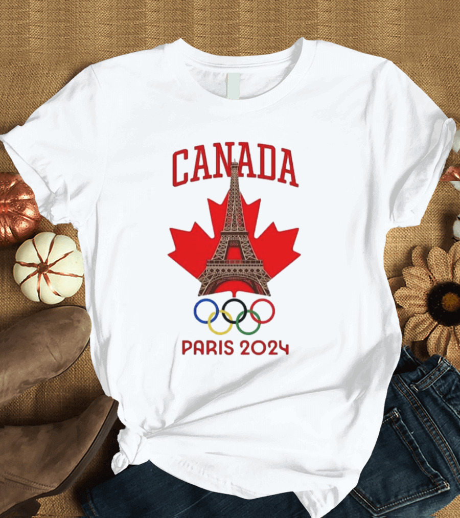 Canada 2024 Olympic Paris Eiffel Tower Rings Maple Leaf T-Shirt