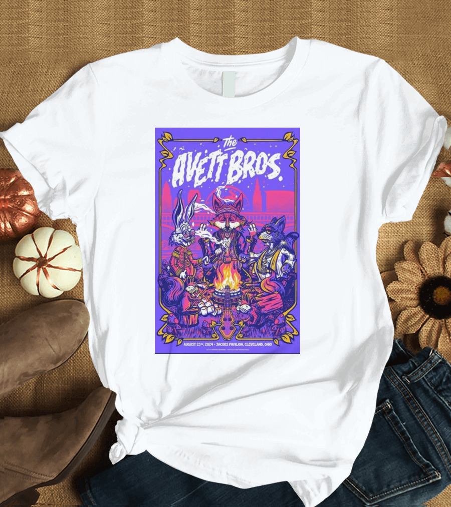 The Avett Brothers Jacobs Pavilion Cleveland August 23 2024 Tour Poster Rabbit Fox Wolf T-Shirt