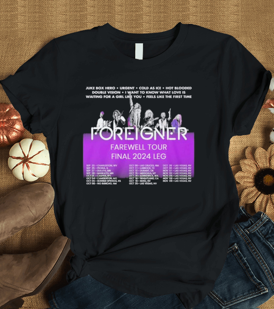 Foreigner Farewell Tour Final 2024 Leg with Classic Songs and Concert Dates T-Shirt