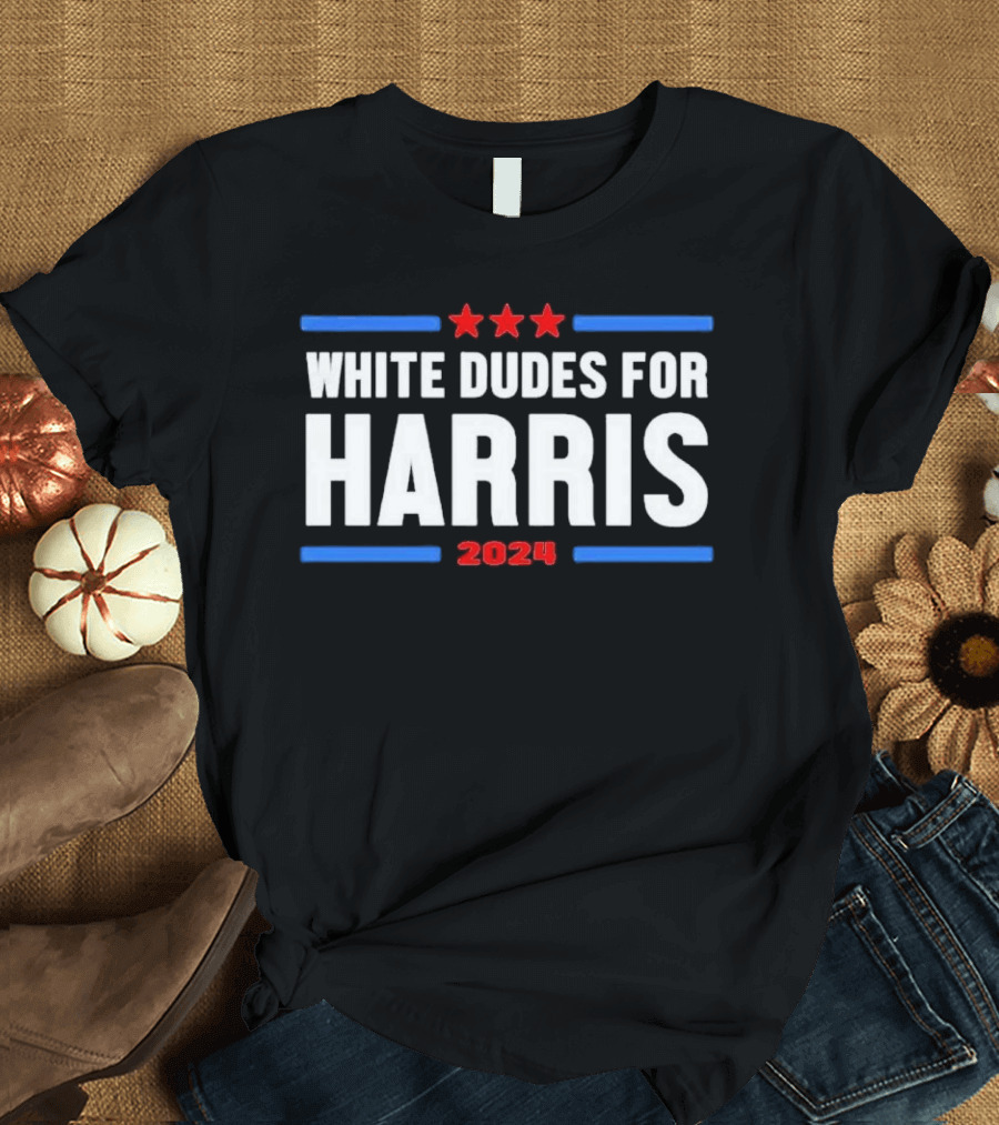 Jerry Grunden White Dudes for Harris 2024 Red Stars Blue Lines T-Shirt