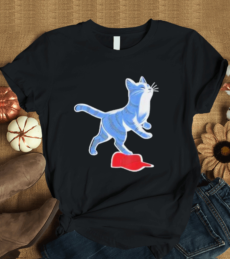 Kamala Harris Cat Stepping On Maga Red Hat Blue Striped Cat T-Shirt