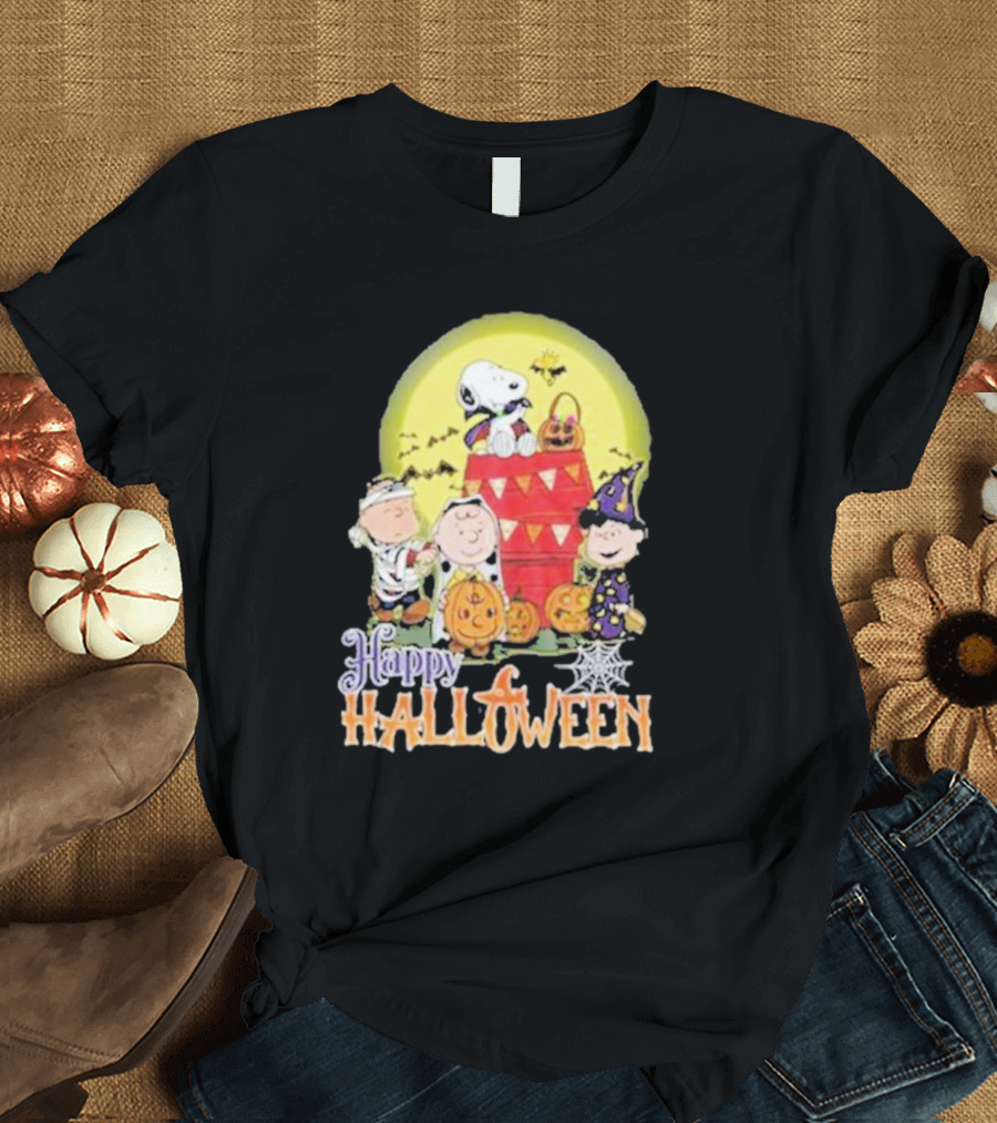 Happy Halloween Snoopy and Friends Haunted Pumpkin Scene T-Shirt