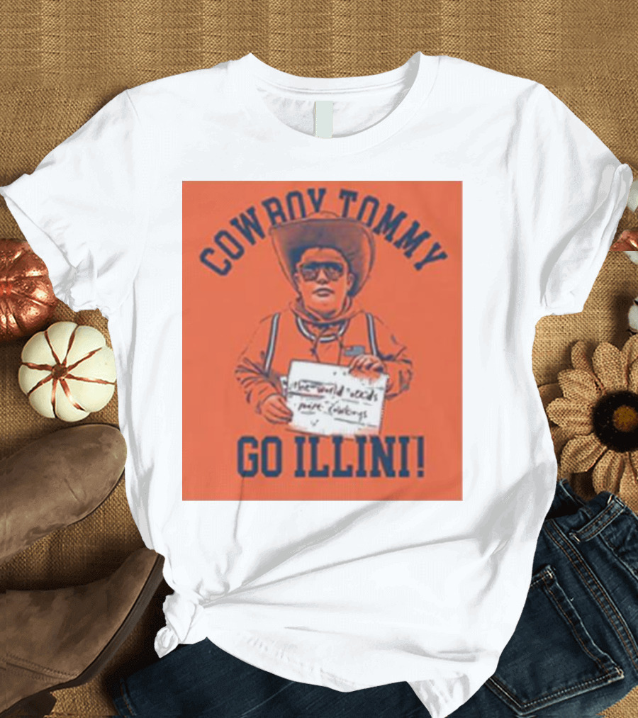 Cowboy Tommy Go Illini Orange Shirt with Sunglasses and Cowboy Hat T-Shirt