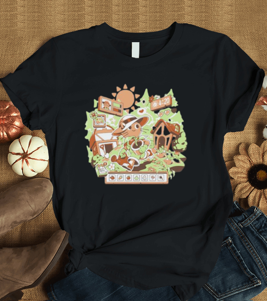 4:20 Harvest Meow in Farm Game Scene T-Shirt