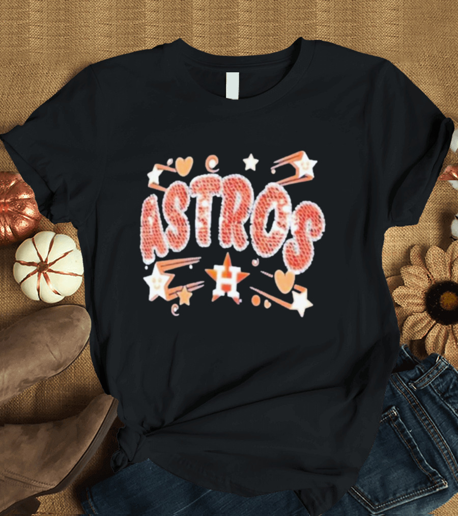 Houston Astros New Era Girls Youth Sequin Astros Hearts Stars T-Shirt