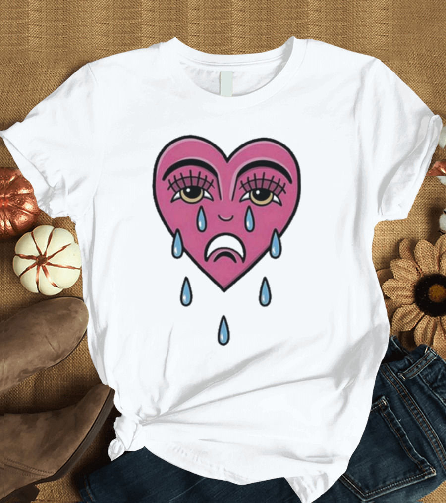 Hursey Hand Painter Crying Heart Sad Pink Teardrop Face T-Shirt