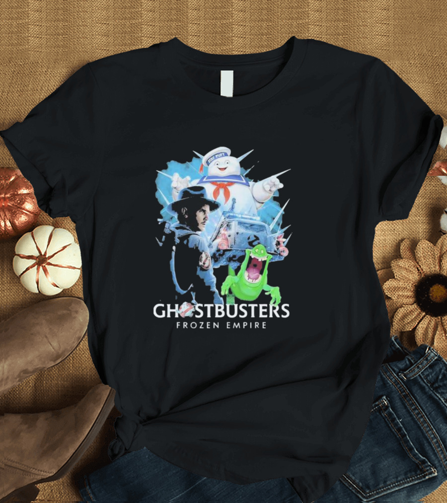 Ghostbusters Frozen Empire Stay Puft Slimer Ecto-1 T-Shirt