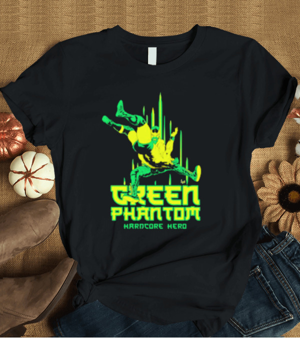 T-Shirt: Green Phantom Hardcore Hero Wrestler Action T-Shirt Green Phantom Hardcore Hero Wrestler Action T-Shirt