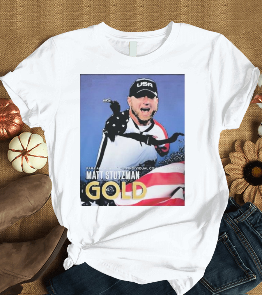 PARA ARCHERY MEN'S INDIVIDUAL COMPOUND OPEN MATT STUTZMAN GOLD USA T-Shirt