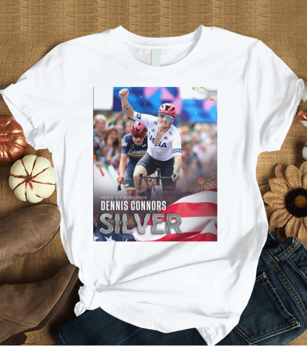 T-Shirt: Dennis Connors Silver Medal USA Men’s T1-2 Road Race Paris Paralympic T-Shirt Dennis Connors Silver Medal USA Men’s T1-2 Road Race Paris Paralympic T-Shirt