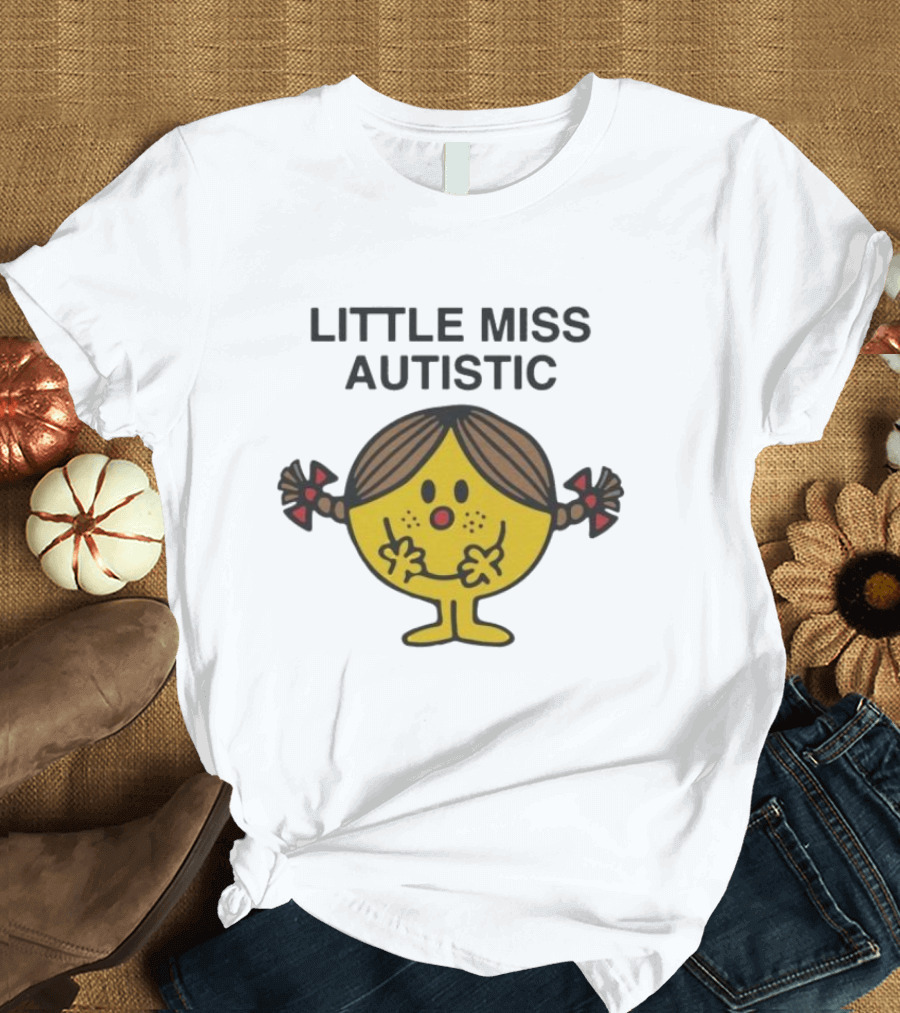 Little Miss Autistic Character with Pigtails and Yellow Face T-Shirt