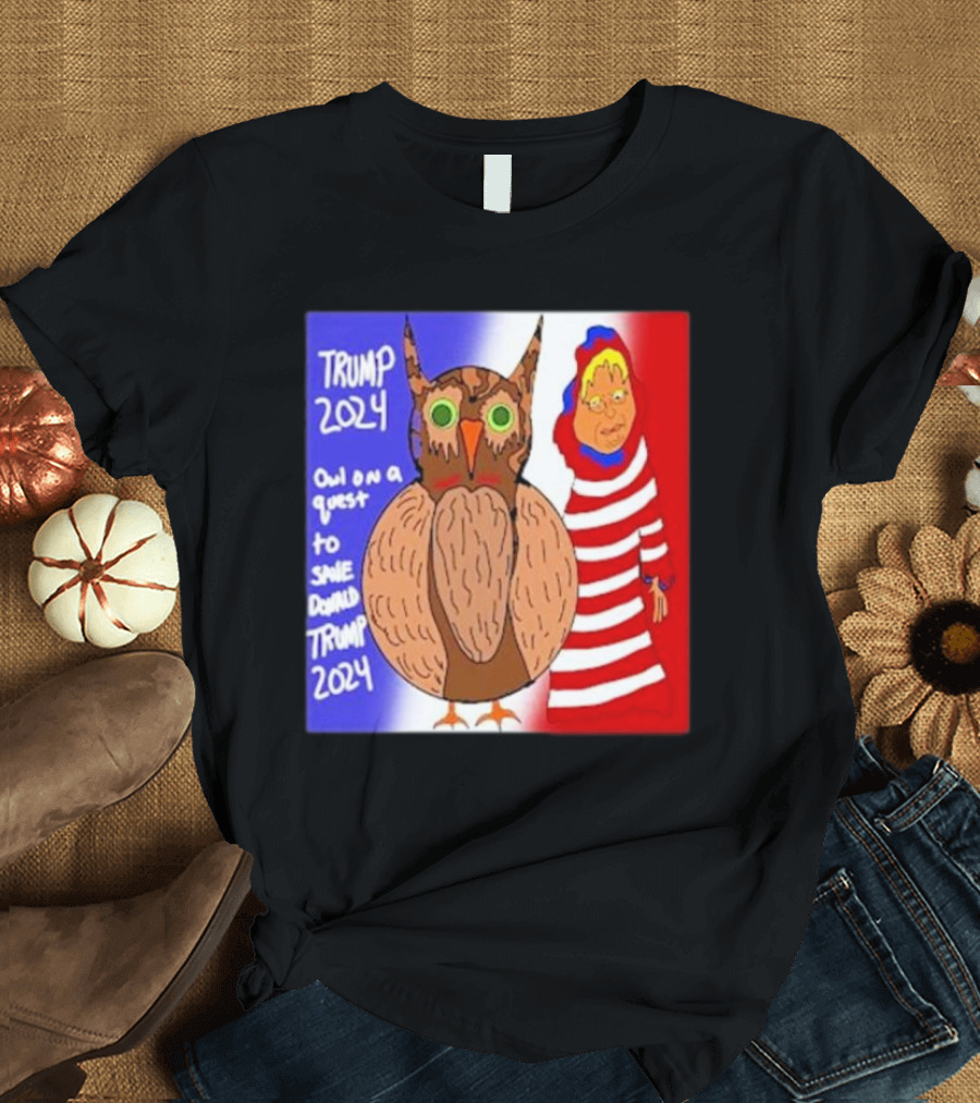 Trump 2024 Owl On A Quest To Save Donald Trump 2024 Red White Blue Stripes T-Shirt
