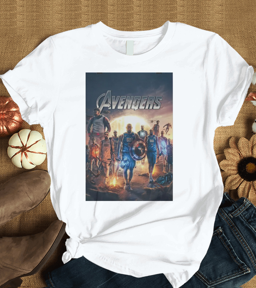 Avengers USA Basketball Olympic 2024 Superhero Team-Up T-Shirt