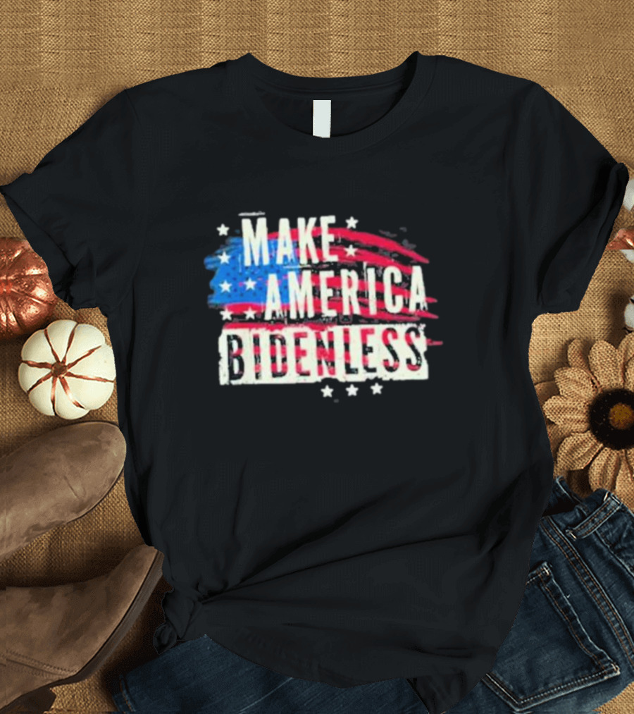 Make America Bidenless Flag Design Stars Stripes T-Shirt