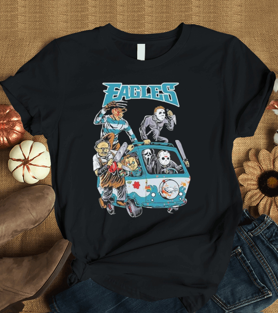 Philadelphia Eagles NFL Horror Movie Characters Halloween Van T-Shirt