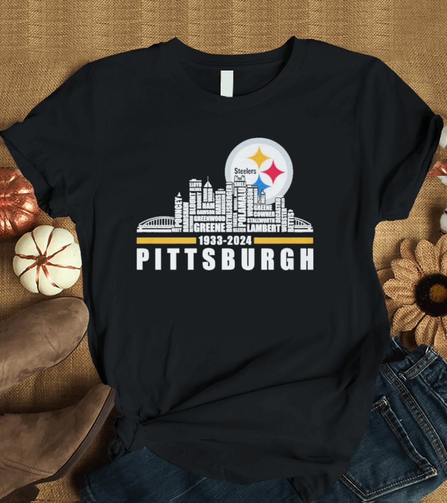 Steelers Pittsburgh 1933-2024 Greene Lambert City Names Skyline T-Shirt