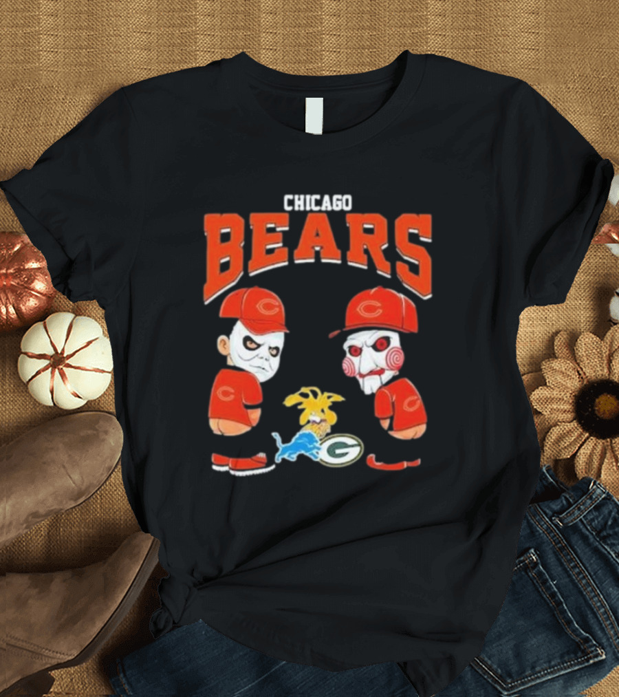 Chicago Bears Halloween 2024 Michael Myers Billy The Puppet Pee On NFL Teams T-Shirt