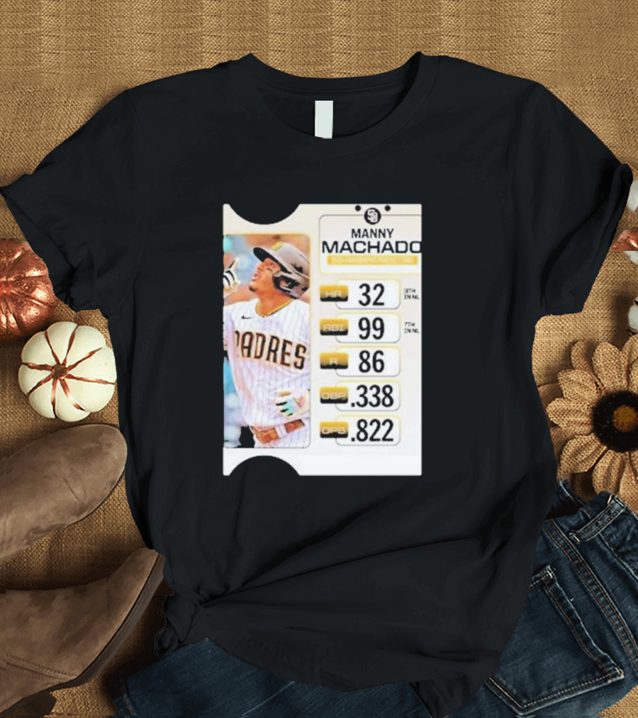 Manny Machado Padres 2024 Performance HR 32 RBI 99 R 86 OBP .338 OPS .822 T-Shirt