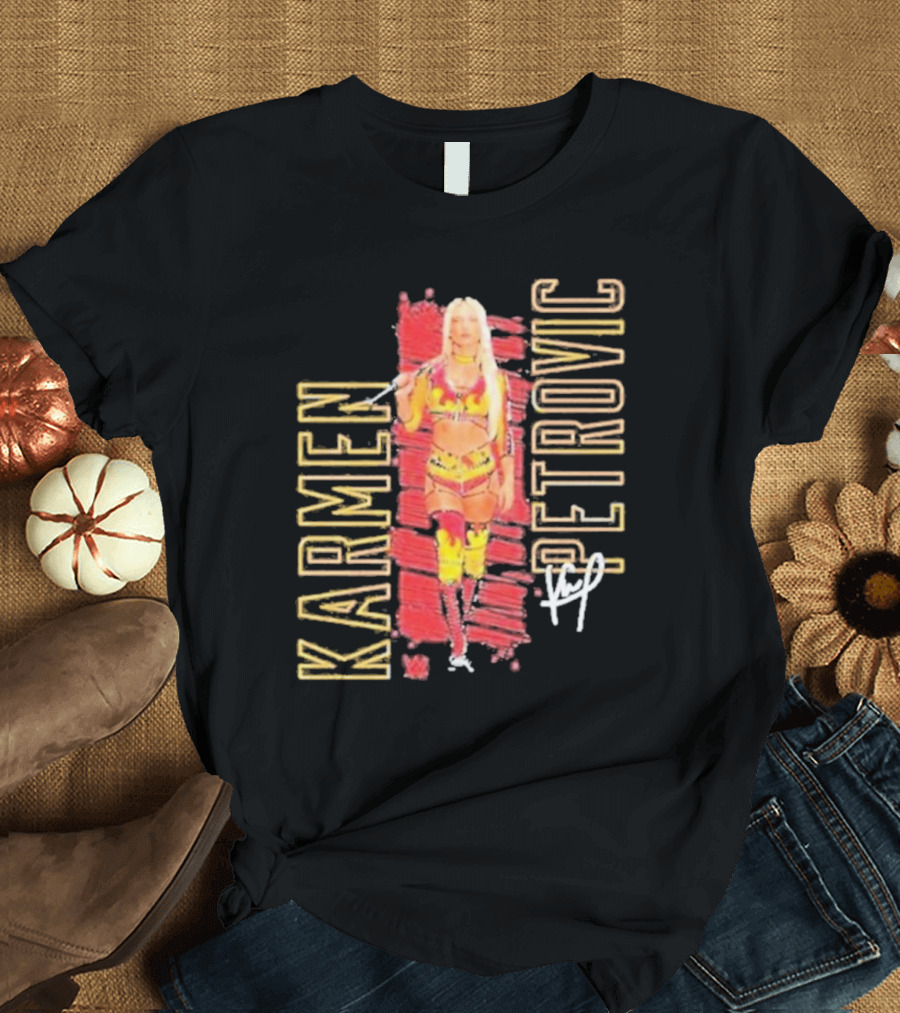 Karmen Petrovic Vertical Signature with Bold Red and Yellow Athlete T-Shirt
