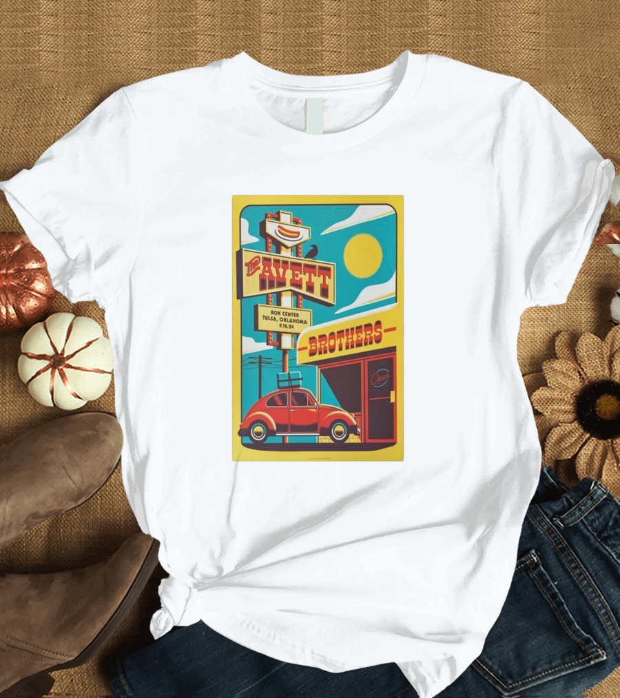 The Avett Brothers BOK Center Tulsa September 18 2024 Retro Car and Sign T-Shirt
