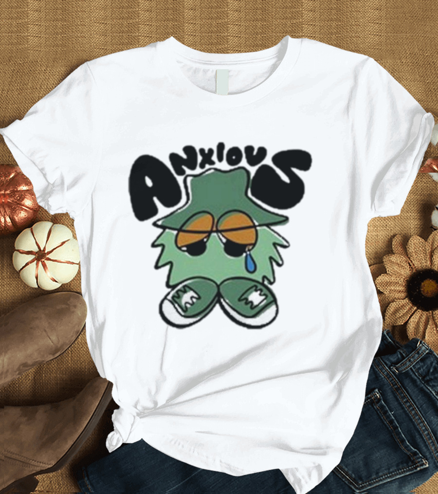 Anxious Fuzzball Green Teardrop Sneaker Character T-Shirt