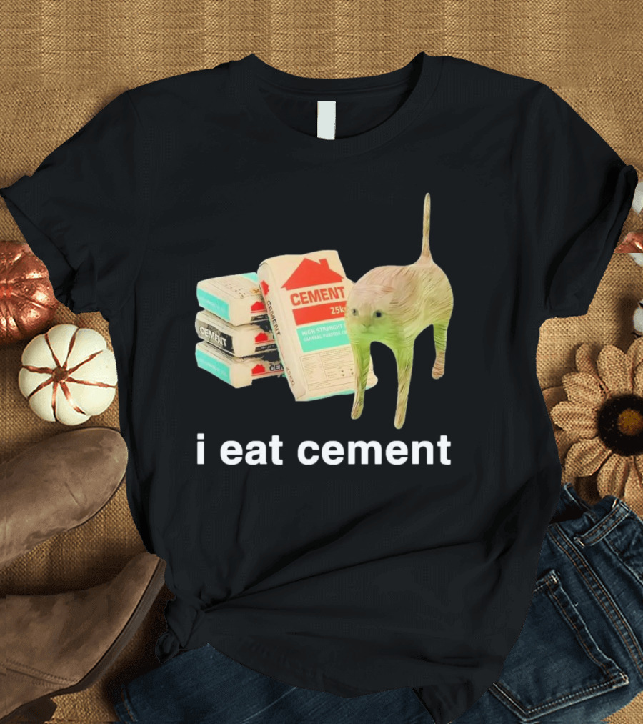 I Eat Cement Cursed Cat with Cement Bags T-Shirt
