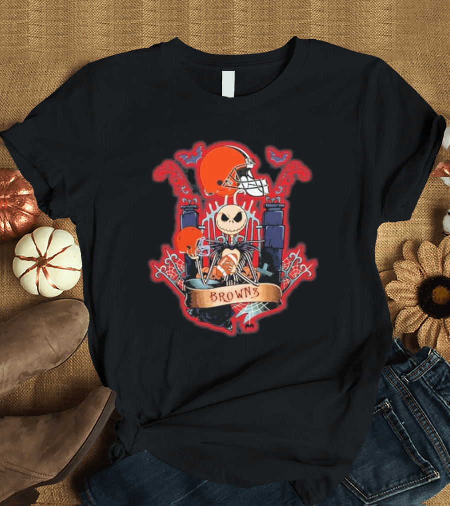 Jack Skellington Browns Football Halloween Helmet Gothic T-Shirt