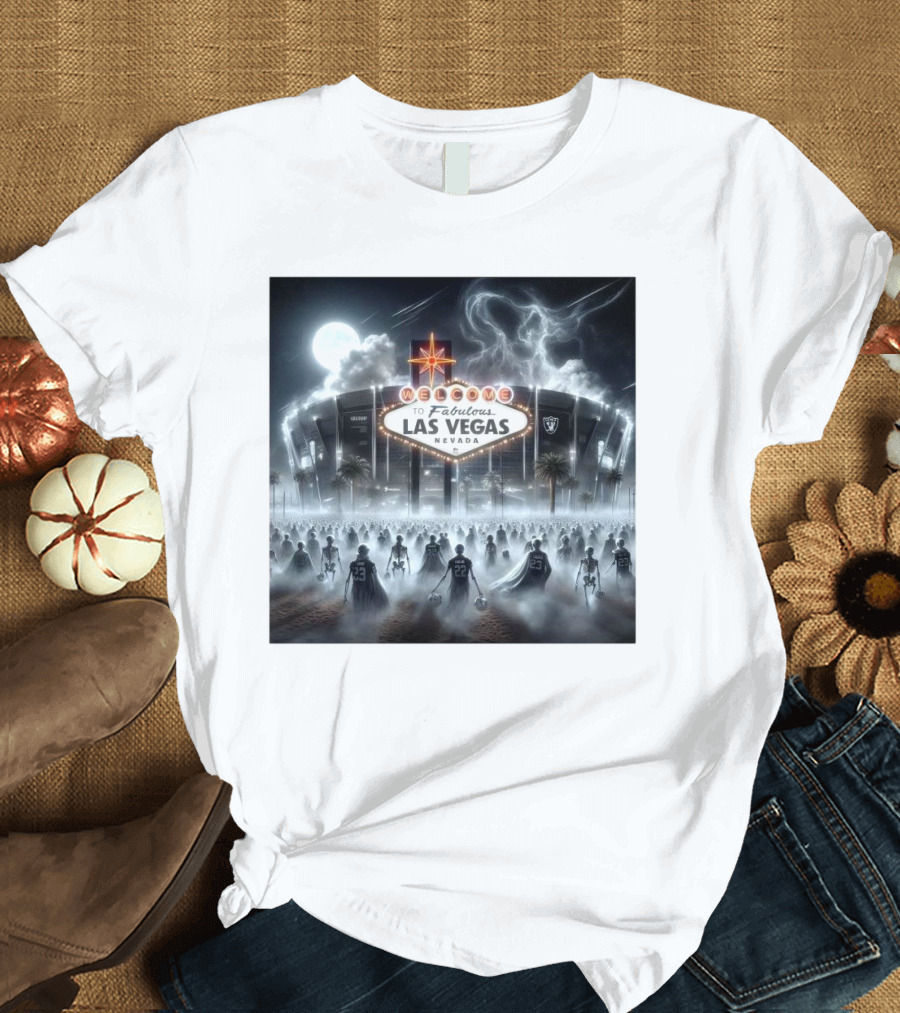 Las Vegas Raiders Welcome to Fabulous Las Vegas Nevada Raider Nation Stadium Under Moonlit Sky T-Shirt