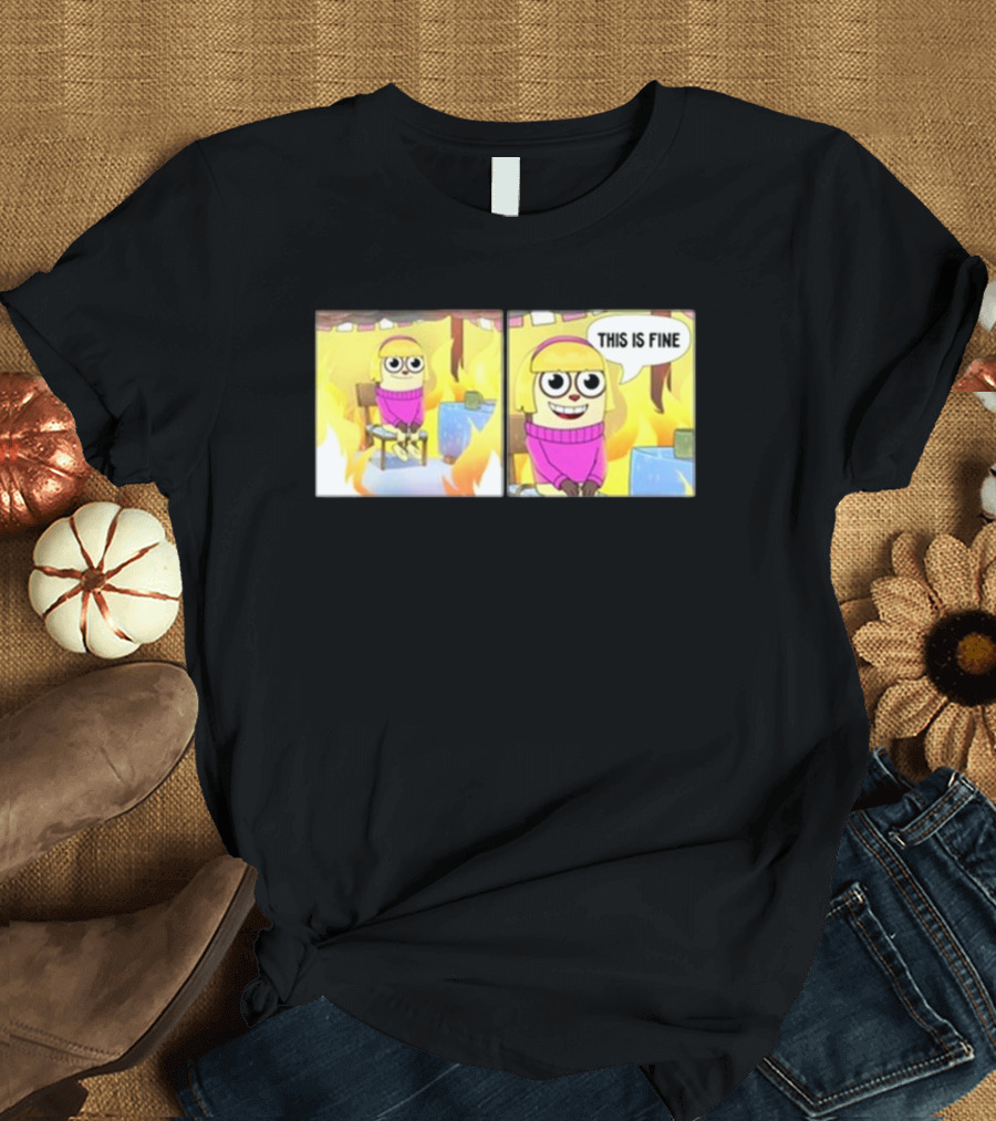 Maxdesignpro This Is Fine Comic Meme Character in Burning Room T-Shirt