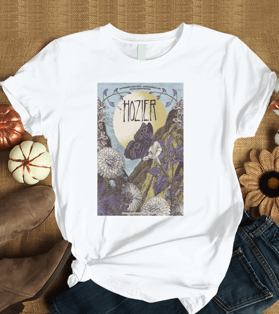 Hozier September 22 2024 Isleta Amphitheater Albuquerque Butterfly and Floral T-Shirt