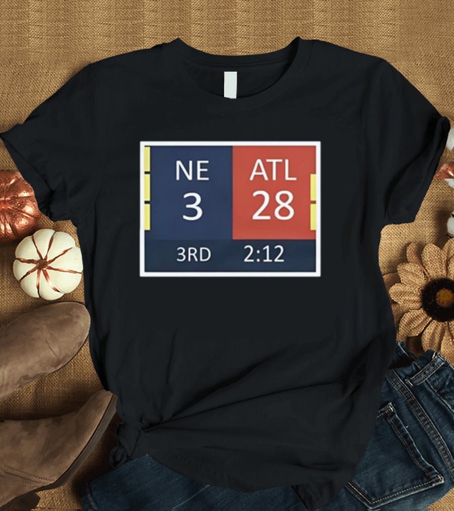 Tom Brady Fan with Cowboys Reference ATL 28 NE 3 Scoreboard T-Shirt