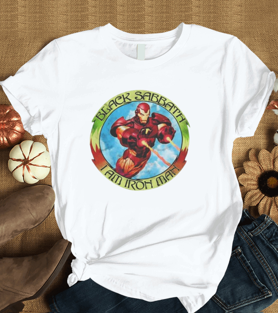 Black Sabbath I Am Iron Man Circle Iron Man Suit Heroic Pose T-Shirt