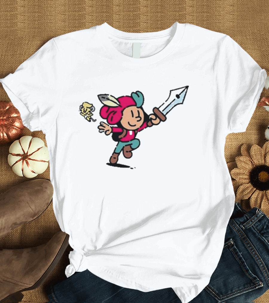 Devolver Digital The Plucky Squire 2024 Cartoon Character with Sword and Feathered Hat T-Shirt