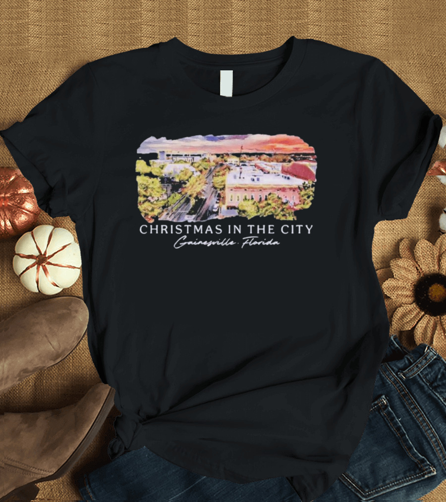 Christmas in the City Gainesville Florida Skyline T-Shirt
