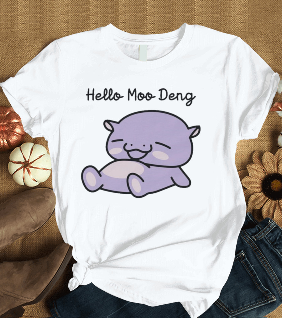 Hello Moo Deng Kawaii Happy Pig Character T-Shirt