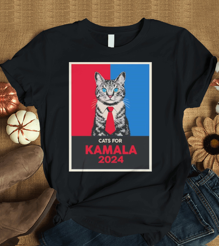 CATS FOR KAMALA 2024 Red Blue Poster Cat with Tie T-Shirt