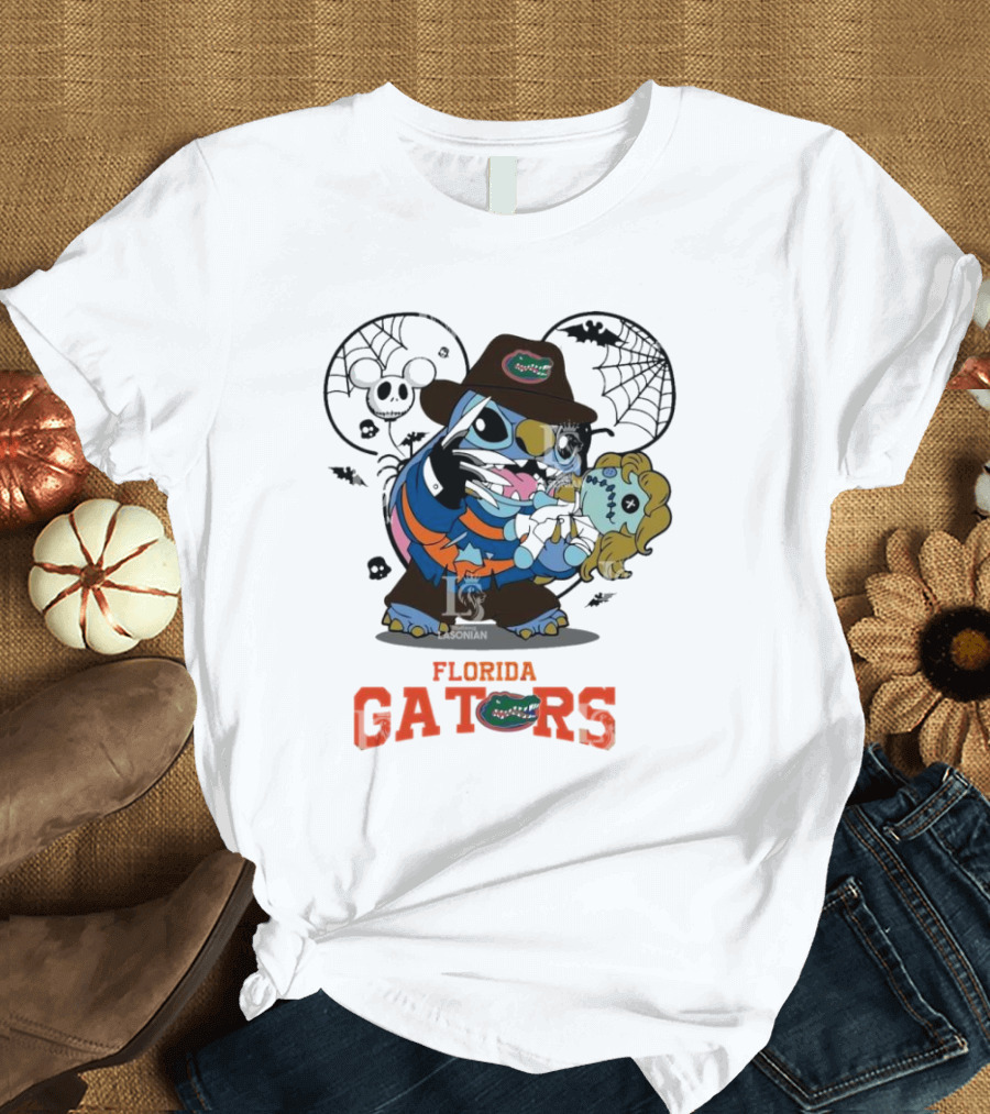 Florida Gators Stitch Freddy Krueger Halloween Disney Crossover T-Shirt